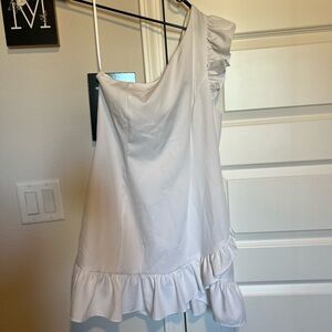 White One-Shoulder Ruffle Dress